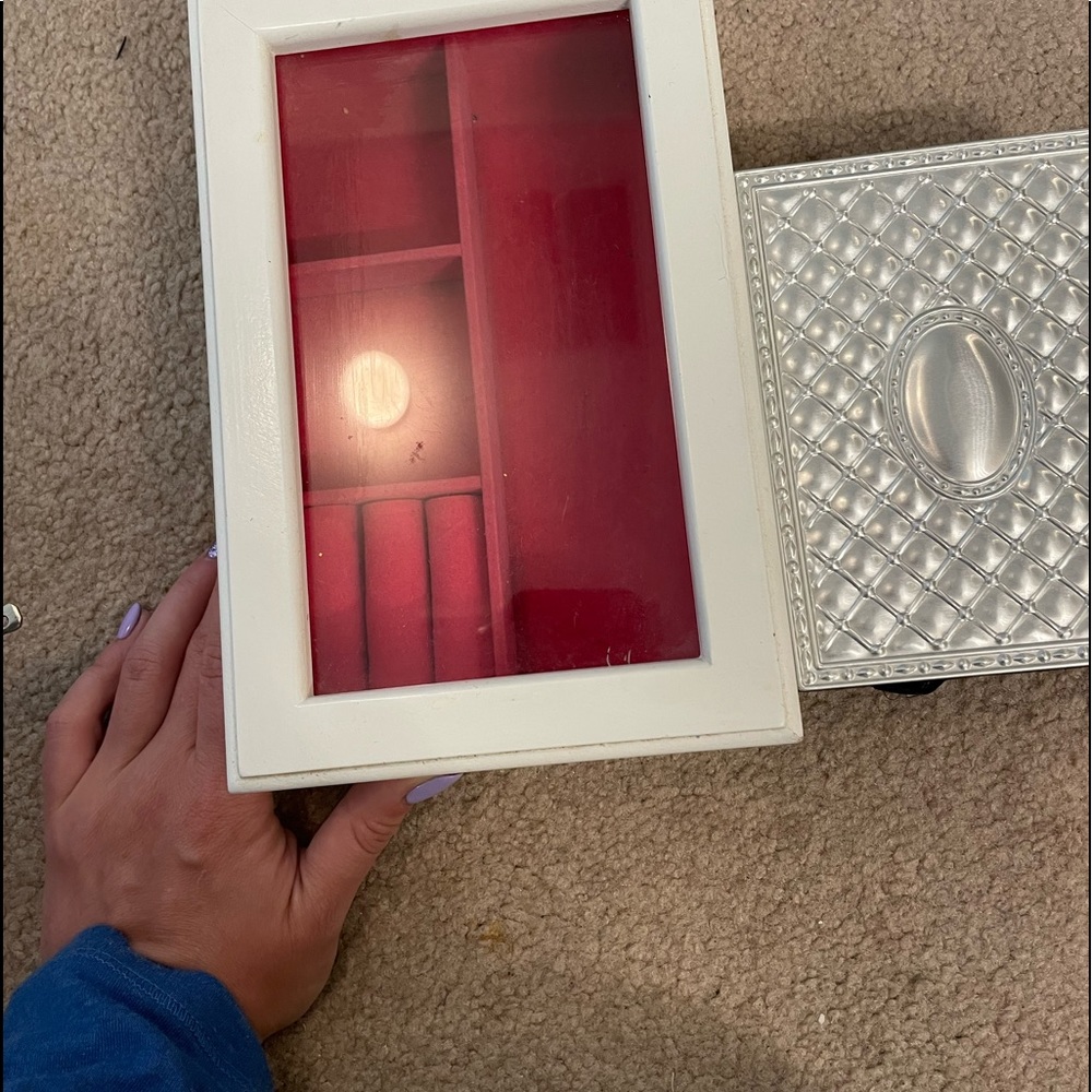 Two jewlery boxes velvet lines small to medium sized (the size of standard book)